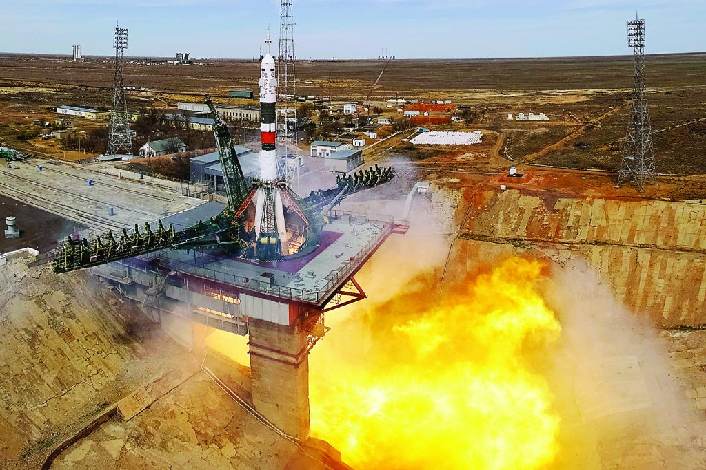 The Soyuz MS-04 spacecraft carrying the crew of Jack Fischer of the U.S. and Fyodor Yurchikhin of Russia blasts off to the International Space Station (ISS) from the launchpad at the Baikonur Cosmodrome, Kazakhstan April 20, 2017. REUTERS/Shamil Zhumatov - RTS1348R