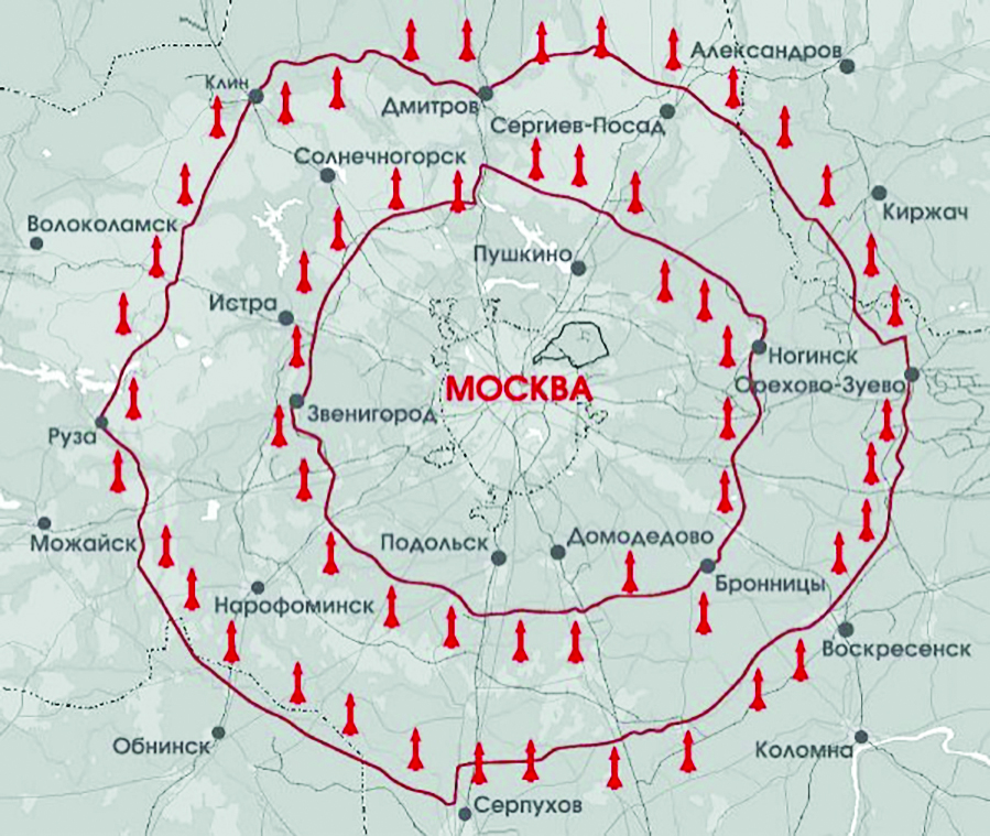 Внутреннее и внешнее кольцо московской зоны ПВО обслуживались двумя бетонными транспортными кольцами.
